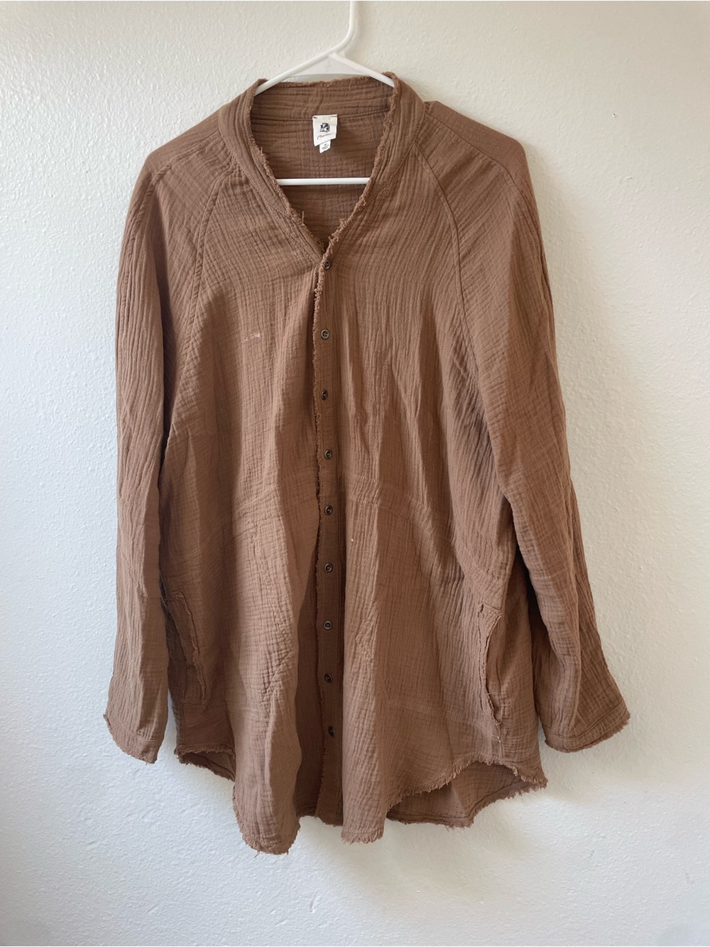 Relaxed Brown Crinkle Button-Down Shirt